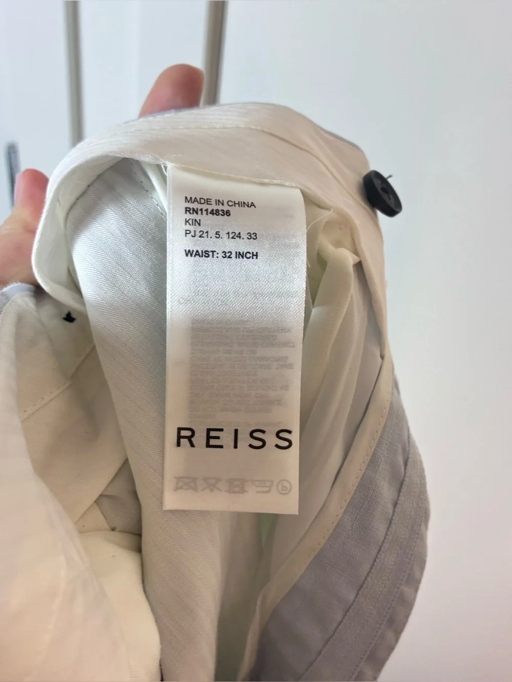 New REISS Men’s Kin Soft Blue 100% Linen Slim Fit Side Adjuster Trousers Size 32